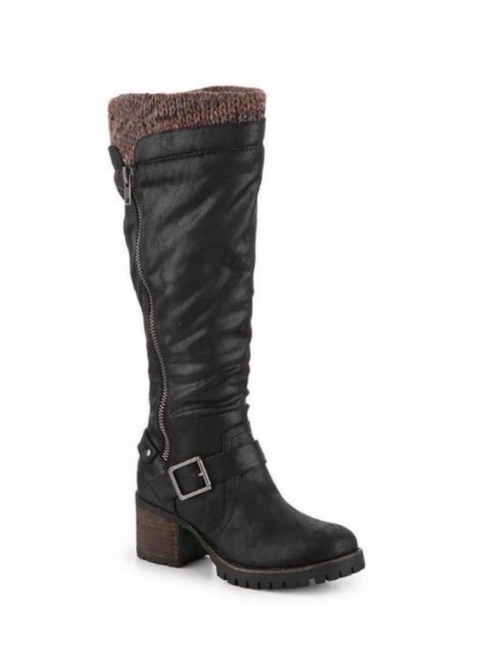 Crown Vintage Black Boots, Suede Knee High Biker Boots.